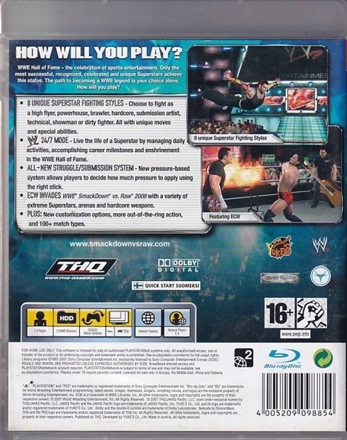 SmackDown vs Raw 2008 - PS3 (B Grade) (Genbrug)